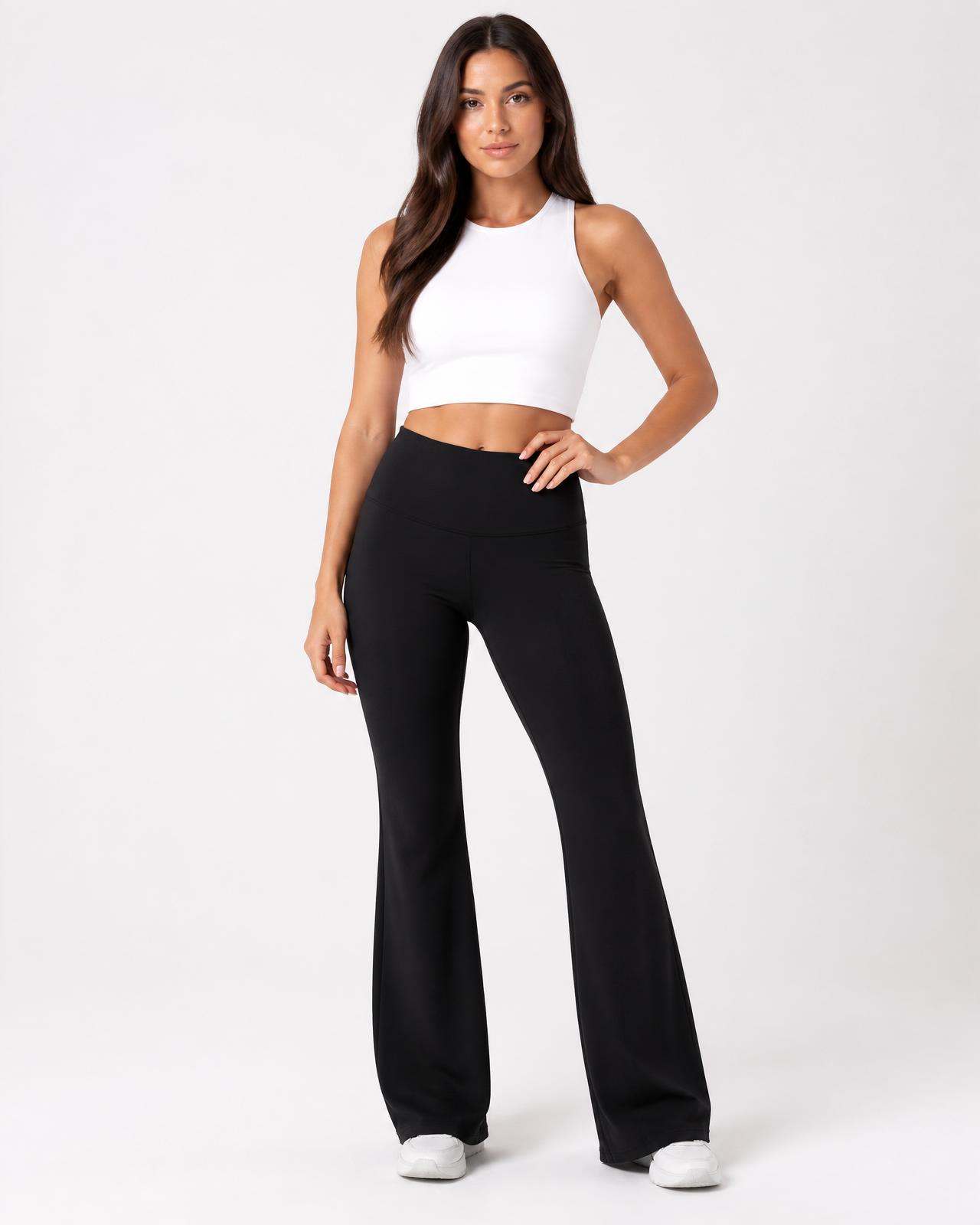 Aurelle Flare high-waist yoga pant in Black, front view