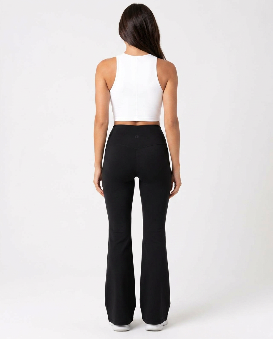 Aurelle Flare high-waist yoga pant in Black, back view